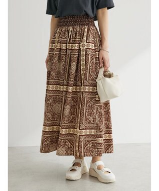 Green Parks ■ＥＳＣＡＲ　スカーフパネルｐｔギャザースカート Brown