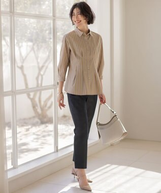 J.PRESS LADIES 【WEB限定カラーあり】TCシャンブレーサテンST テーパード パンツ ネイビーシャンブレー系