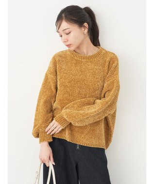 earth music&ecology シャイニーベロアモールプルオーバー Mustard