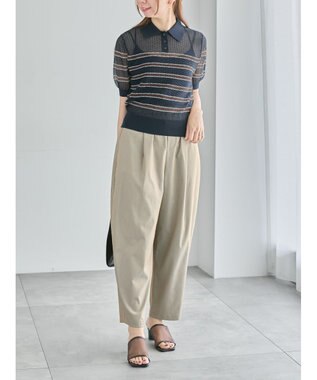 Te chichi 透かしマルチボーダーニットポロ ネイビー