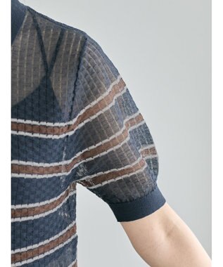 Te chichi 透かしマルチボーダーニットポロ ネイビー