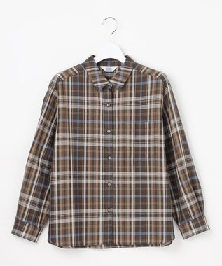 J.PRESS LADIES S コットンリネン Light マドラスチェック シャツ ブラウン系