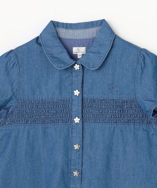 組曲 KIDS 【150-160㎝】 フラワーボタンデニムワンピース ネイビー