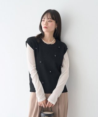 earth music&ecology フラワーモチーフニットベスト Black