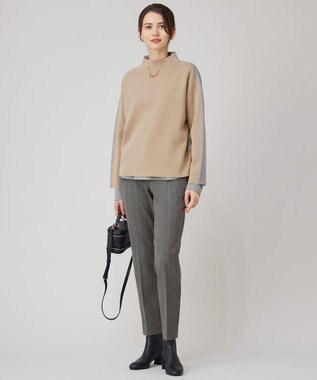 自由区 【撥水加工・洗える】TRギャバ裏起毛チェック柄テーパード パンツ グレーチェック