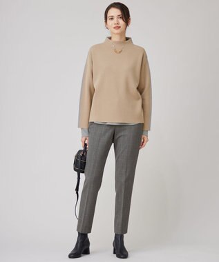 自由区 【撥水加工・洗える】TRギャバ裏起毛チェック柄テーパード パンツ グレーチェック