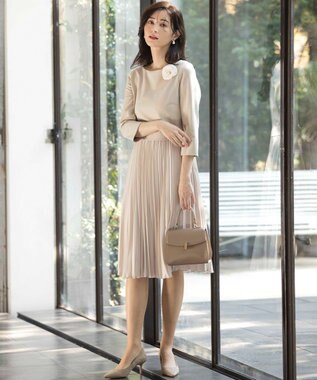 組曲 L 【KUMIKYOKU NAVY】ジャージーコンビプリーツ ワンピース ベージュ系