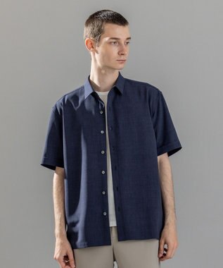 JOSEPH HOMME 【新柄】テクノボイルストレッチ レギュラーカラー半袖シャツ ネイビー系