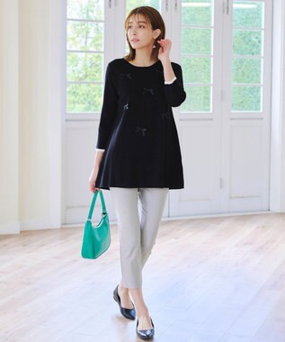 Tiaclasse L 【洗える】リボンニットチュニック ブラック