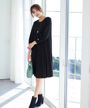 Tiaclasse 【GOLD LABEL・洗える】アシメプリーツポンチワンピース ブラック