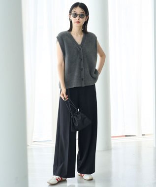 UNFILO L ナイロンシャギー カーディガン ベスト チャコール