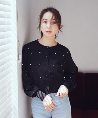 earth music&ecology パール＆ビジューカーディガン Black