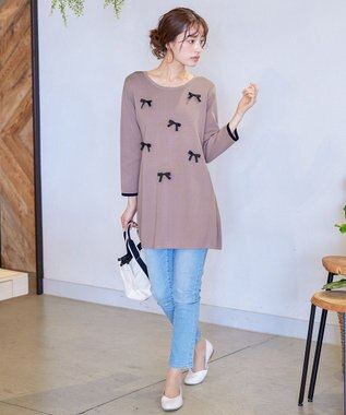 Tiaclasse L 【洗える】リボンニットチュニック ピンク