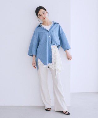earth music&ecology 5分袖デニムシャツ Light Indigo