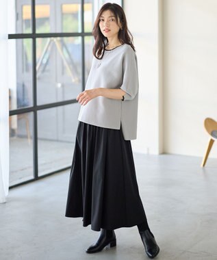 ANY 【2SET】バイカラーニット×布帛スカートセット ライトグレー×ブラック