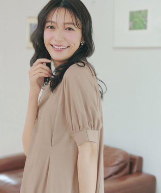 Tiaclasse 【おのののかさん着用】「サマケア」パフスリーブAラインワンピース グレージュ