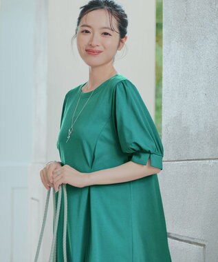 Tiaclasse 【おのののかさん着用】「サマケア」パフスリーブAラインワンピース グリーン