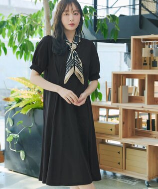 Tiaclasse 【おのののかさん着用】「サマケア」パフスリーブAラインワンピース ブラック