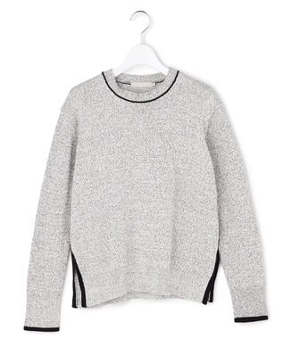 ICB L コットンツイスター クルーネックニット オフホワイト×ブラックミックス