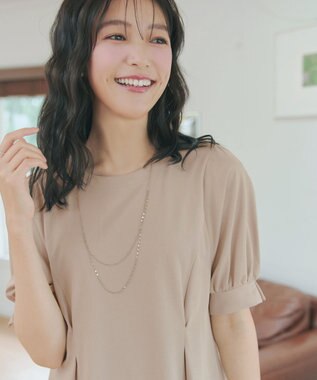 Tiaclasse 【おのののかさん着用】「サマケア」パフスリーブAラインワンピース グレージュ