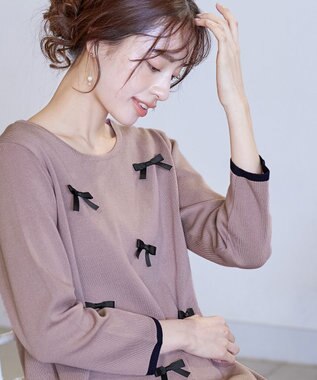 Tiaclasse L 【洗える】リボンニットチュニック ピンク