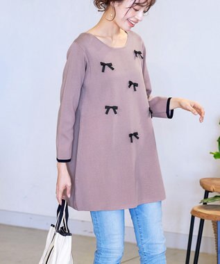 Tiaclasse L 【洗える】リボンニットチュニック ピンク