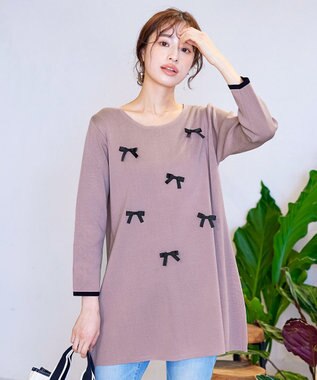 Tiaclasse L 【洗える】リボンニットチュニック ピンク