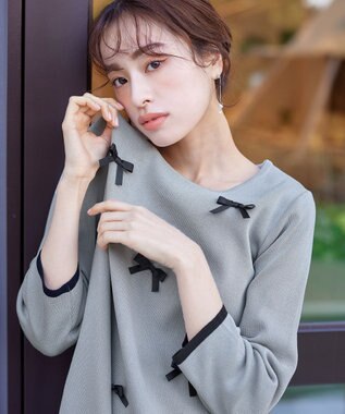 Tiaclasse L 【洗える】リボンニットチュニック グレー