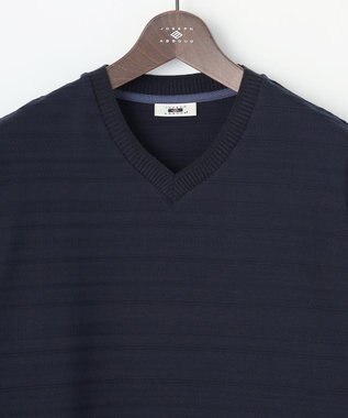 JOSEPH ABBOUD 【キングサイズ・オーガニックコットン使用】リンクスボーダー Tシャツ ネイビー系