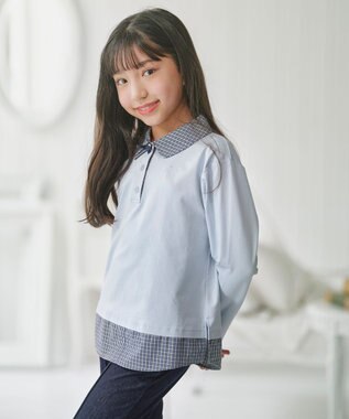組曲 KIDS 【110-140㎝】 ミニチェック レイヤードトップス サックスブルー