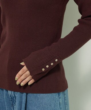 Green Parks もちやわ袖口釦リブニットプルオーバー Brown