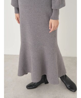 earth music&ecology 袖シアーフリルニットワンピース Gray