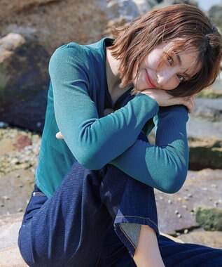 Tiaclasse 【洗える】長袖サマーニットカーディガン ターコイズ