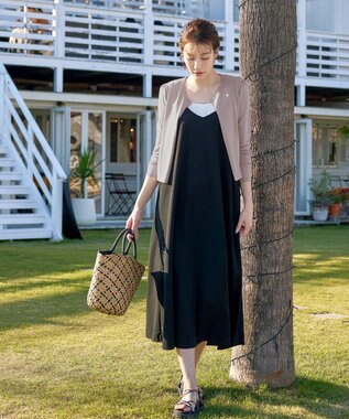 Tiaclasse 【洗える】長袖サマーニットカーディガン ピンクモカ