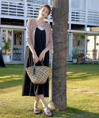 Tiaclasse L 【洗える】長袖サマーニットカーディガン ピンクモカ