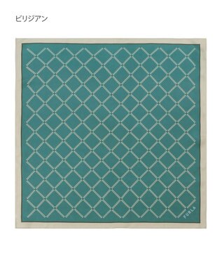 MOONBAT 【シルク100%】FURLA (フルラ) ダイアゴナルチェック 格子柄 シルクプリントスカーフ 58cm×58cm UV対策 手洗い可能 ビリジアン