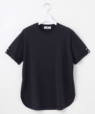 J.PRESS LADIES L 【洗える】COTTON POLYESTER 袖ボタン ニット ネイビー系