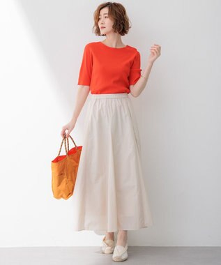 23区 S 【洗える】レーヨンポリエステルストレッチ 5分袖 ニット オレンジ系