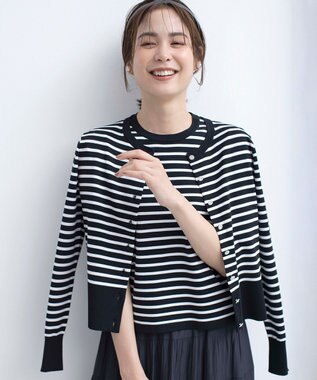 組曲 S 【UVケア・接触冷感】MINA 6分袖ニットプルオーバー オフ×ブラック系1