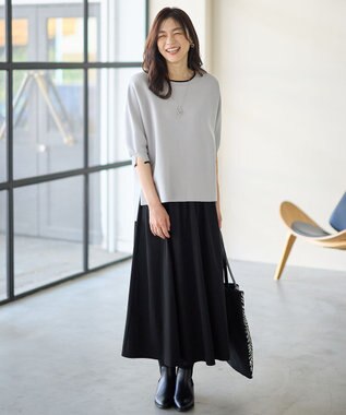 ANY 【2SET】バイカラーニット×布帛スカートセット ライトグレー×ブラック