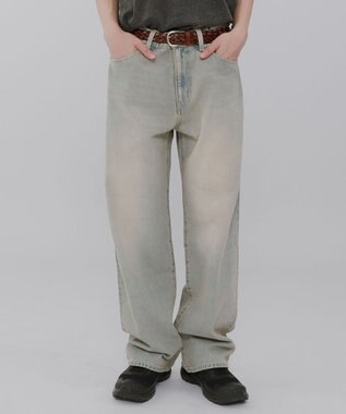 WEGO 【ウエスト調整可】ストレートデニムパンツ デニム淡加工色