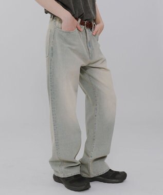 WEGO 【ウエスト調整可】ストレートデニムパンツ デニム淡加工色