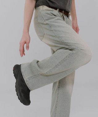 WEGO 【ウエスト調整可】ストレートデニムパンツ デニム淡加工色