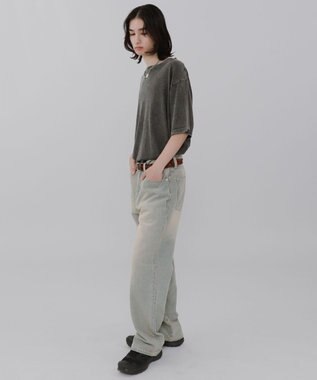 WEGO 【ウエスト調整可】ストレートデニムパンツ デニム淡加工色