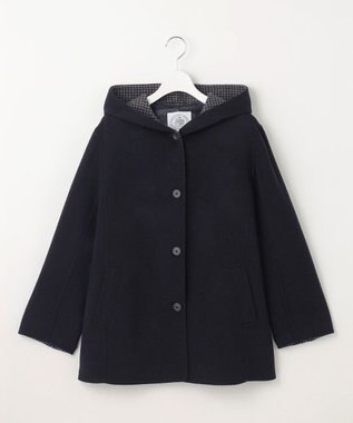 J.PRESS LADIES L ウールナイロンリバーチェック フード付き コート ネイビー×チェック系