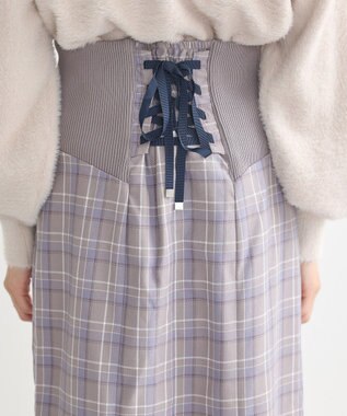 earth music&ecology サイドリブバックレースアップスカート Check Blue
