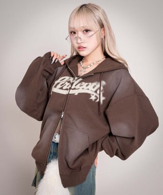 WEGO 【ユニセックス着用ITEM/MLサイズ展開】グラフィックZIPパーカー ブラウン