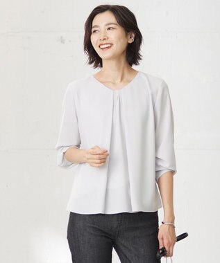 J.PRESS LADIES ストレッチジョーゼット Vネック カットソー ライトグレー系