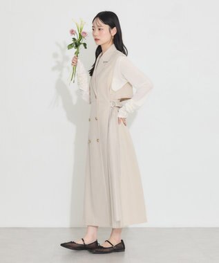 earth music&ecology サイドプリーツジレンチ ライトベージュ