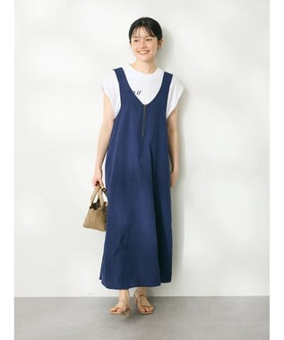 CRAFT STANDARD BOUTIQUE 前後2WAY麻調パネルワンピース Navy